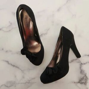 Maurices jet black suede chunky platform floral high heel pumps round toe 8